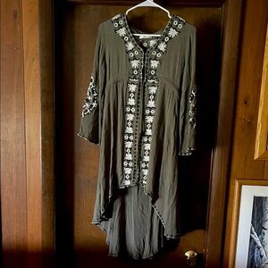 Embroidered Tunic Boho Dress with Floral Accents